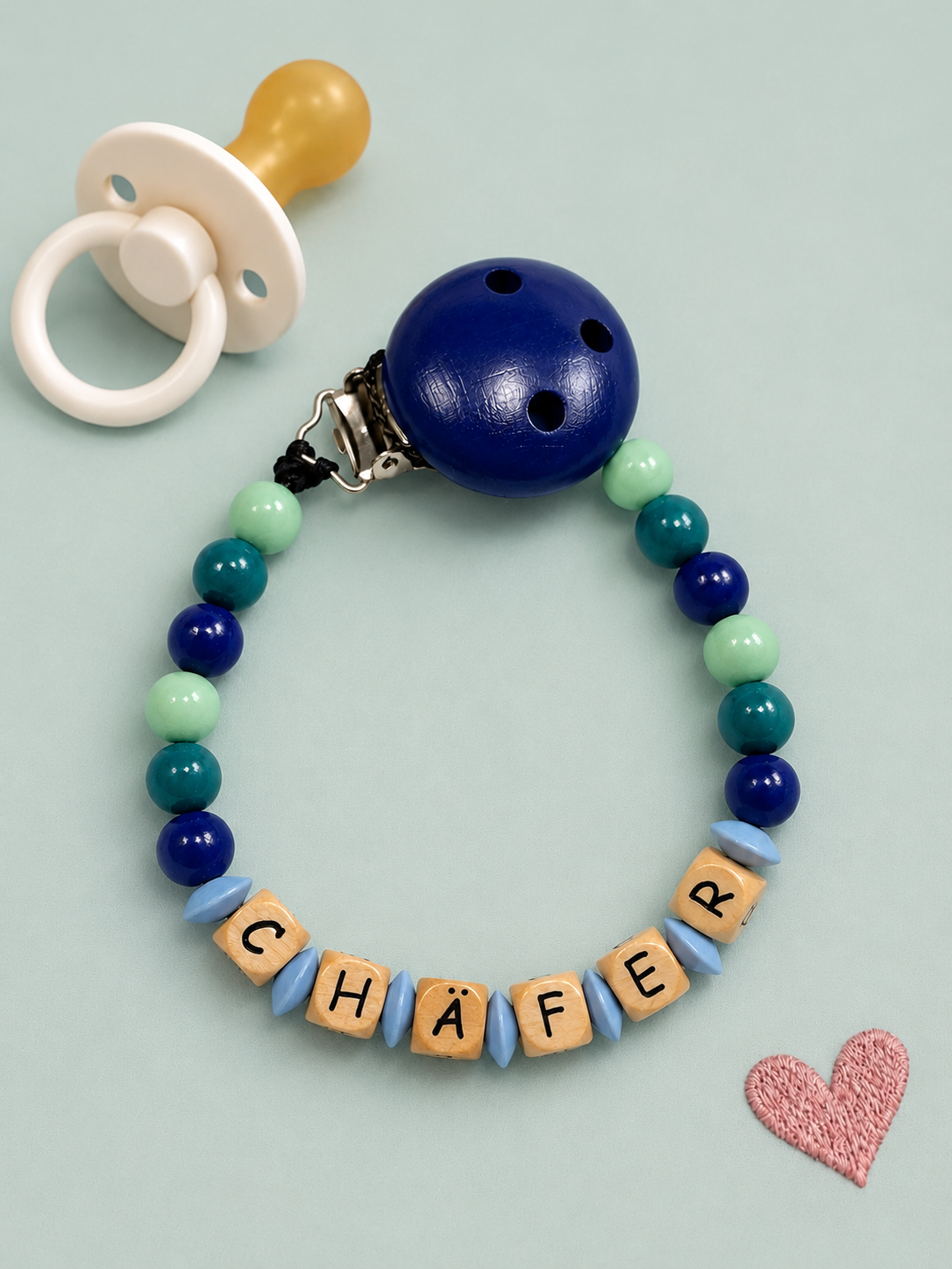 Nuggikette "Chäfer" Blau, Türkis, Holz