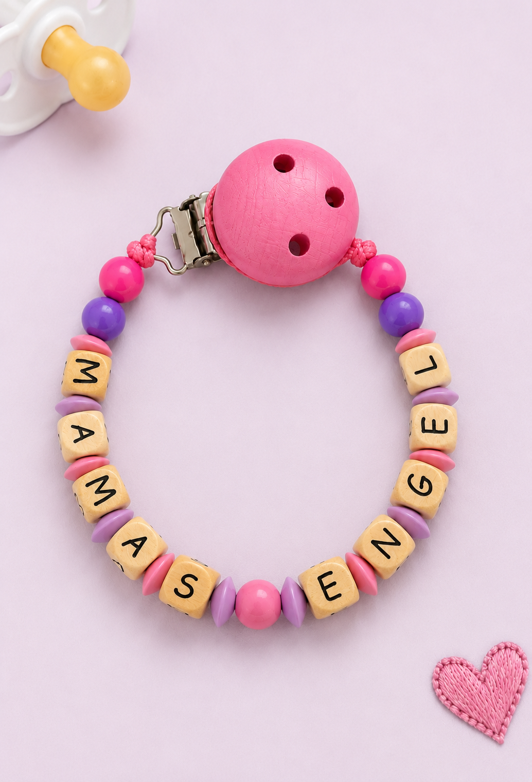 Nuggikette "Mamas Engel" Pink, Rosa, Holz